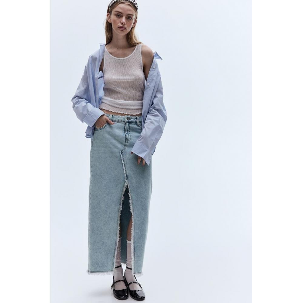 

Джинсовая юбка HM с потертостями Светло-синий деним