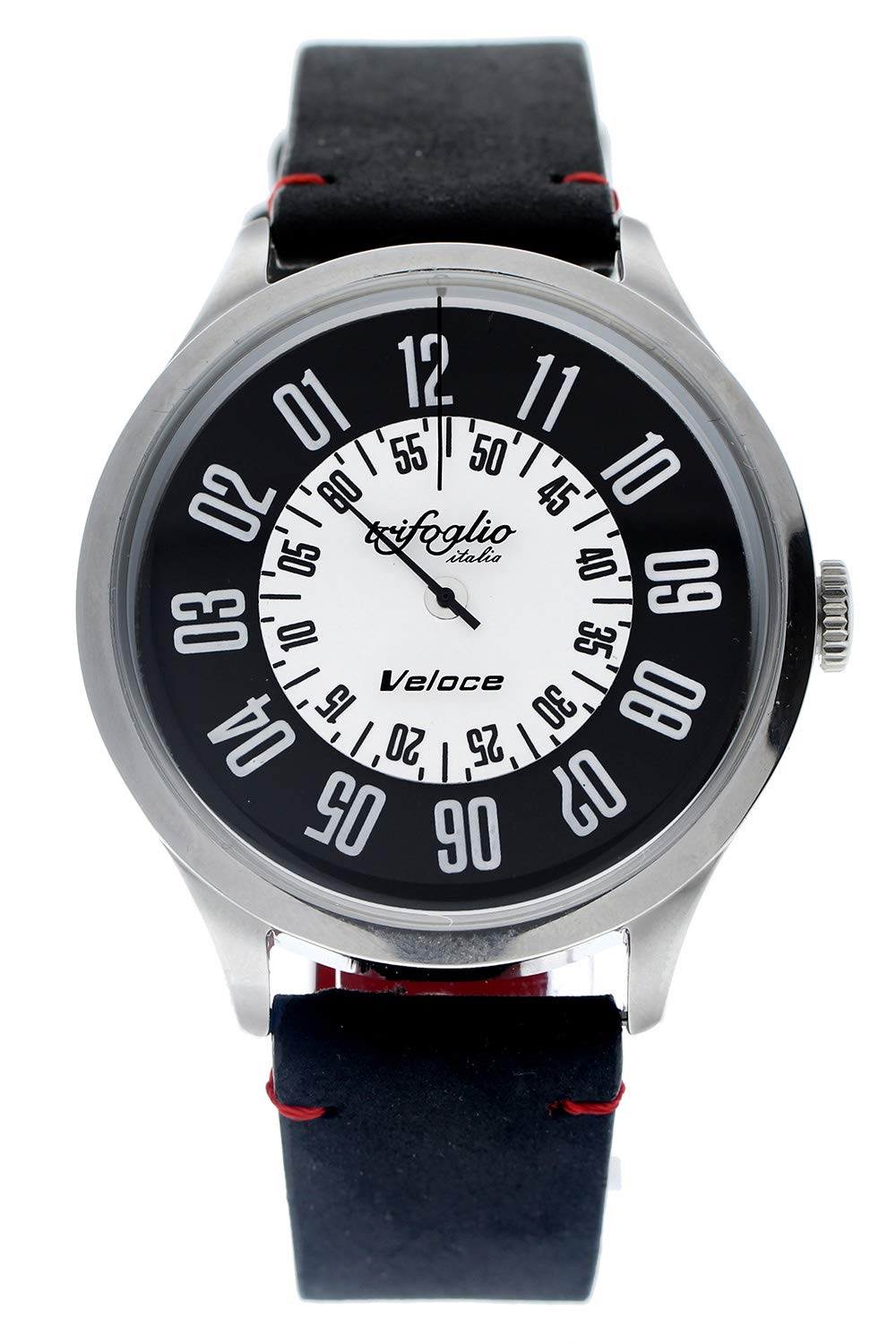 

Veloce Bianconero Trifoglio Italia VELOCE BIANCONERO VL411SSBW Automatic Rotating Disc Watch Monochrome Dial Nubuck Leather Belt Black Retro Vintage