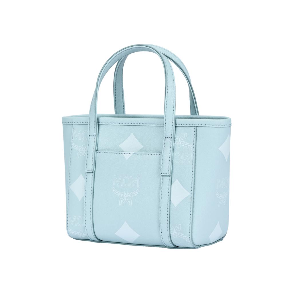 MCM Cotton Candy Series Logo Print Faux Leather Mini Tote Bag Women tote bag Ice-Mint MWPFAMT09KE001