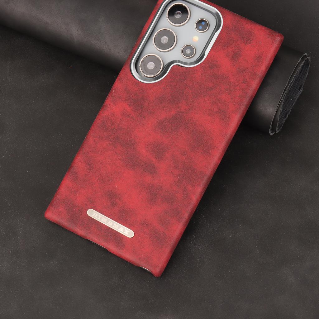 Premium Faux Leather Magnetic Case For for Samsung Galaxy S25 Ultra S24+ Plus Retro Cover Matte Electroplated Frame Shockproof