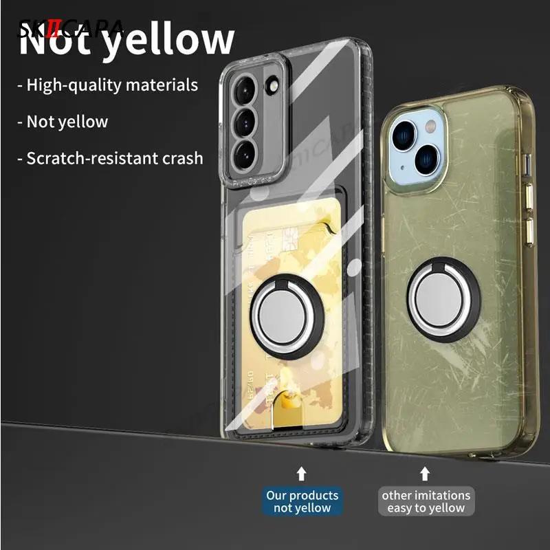 Transparent Card Slot Wallet Holder Silicone Case for Samsung S25 Ultra S24 Plus S23 FE Magnetic Ring Cover for Galaxy S25+ S 25