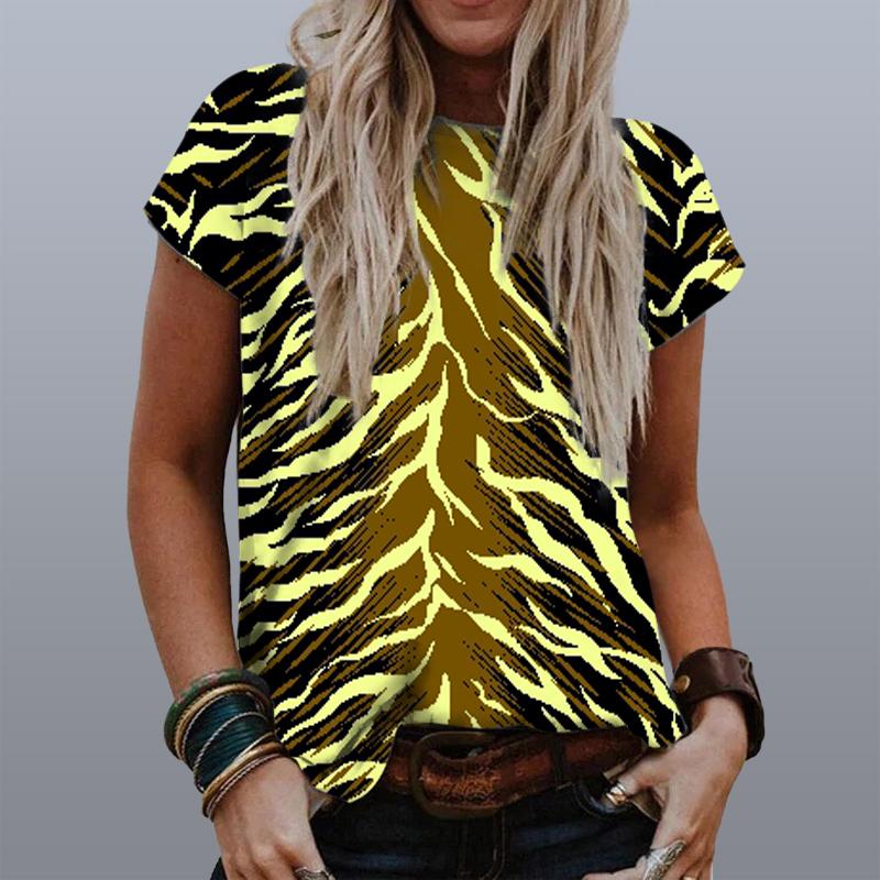 

Женская летняя футболка Простой принт Ретро мода Футболки с коротким рукавом Повседневные Принтованные Топы M жёлтый