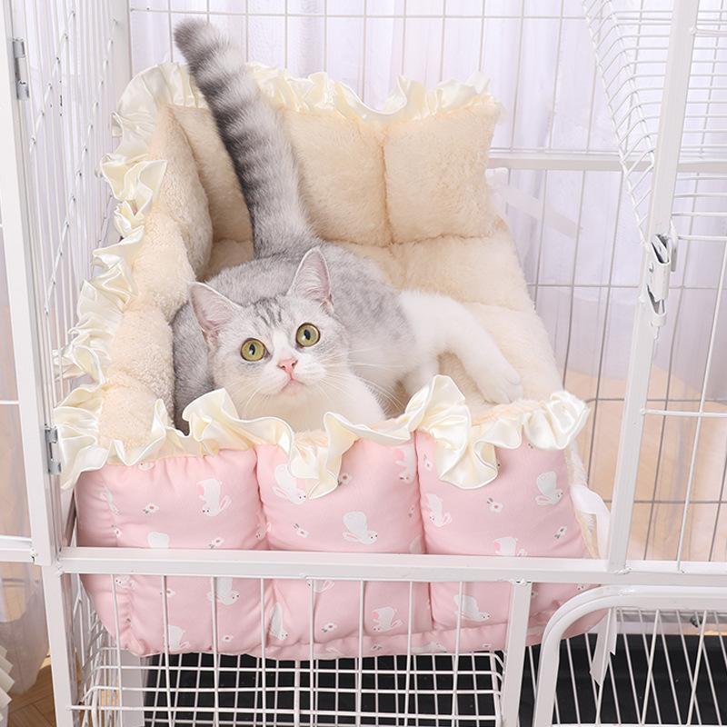 Winter Plus Samt und Verdicktes Katzenkäfig-Bindungsnest Katzenkäfig-Gehäuse, um warm zu bleiben Katzennest-Gurte können Haustier-Katzenmatten fixieren