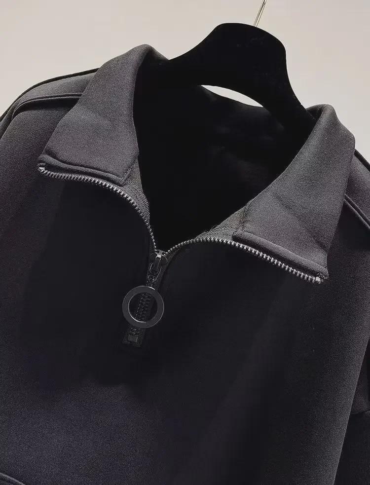 Pánská trendy mikina na zip s polovičním rolákem a sametový oblek - Podzim/Zima Korejský styl, Všestranný, Pohledný, Volný set