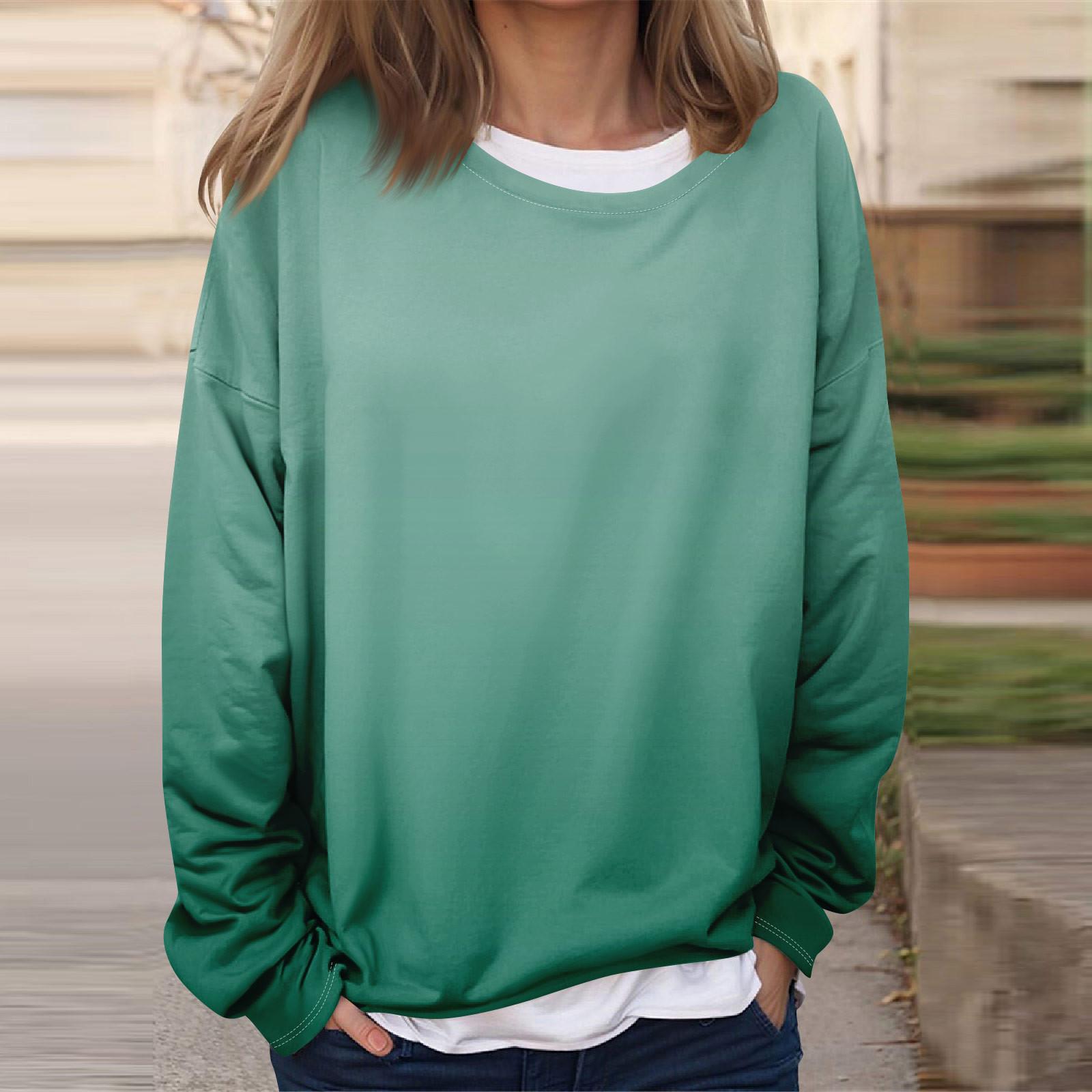 

Женская повседневная модная винтажная печатная толстовка с длинным рукавом и круглым вырезом, многослойный пуловер L зелёный