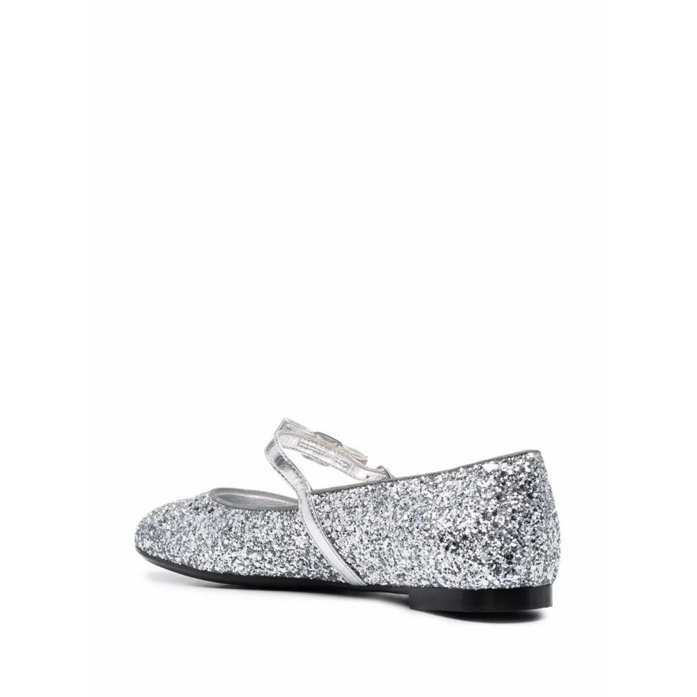 Salvatore Ferragamo Ferragamo Bow Detail Glitter Ballerina Shoes Silver
