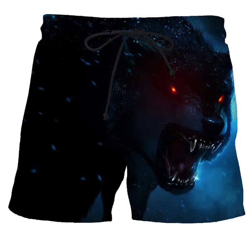 Wolf Animal Fashion Men Beach Sexy Bodybuilding Shorts Quick Dry Pants Harajuku Fitness Board Surf Casual Gym Men Homme