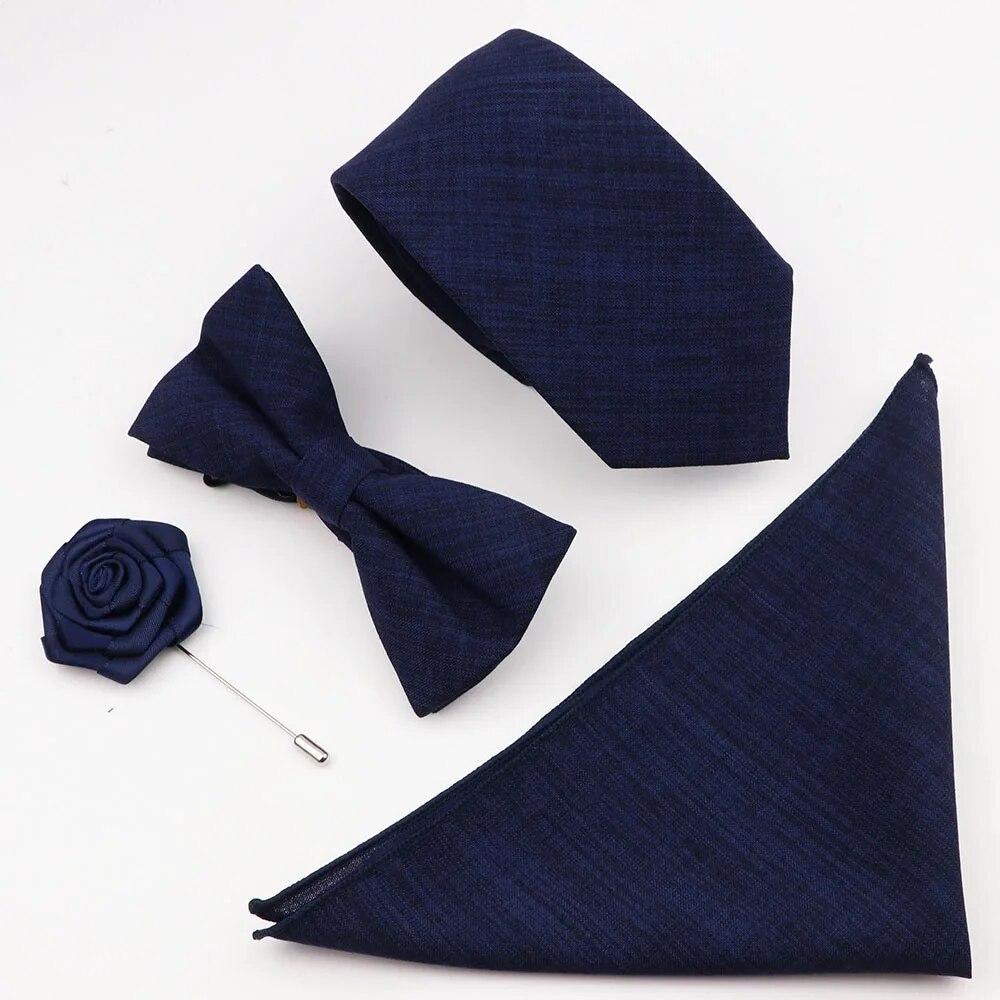 Sada 4ks kravat, Pánské, Šalvějová zelená, Motýlek na kravatu z bavlny, Brož na manžetové knoflíčky, K obleku pro ženicha, Svatba,