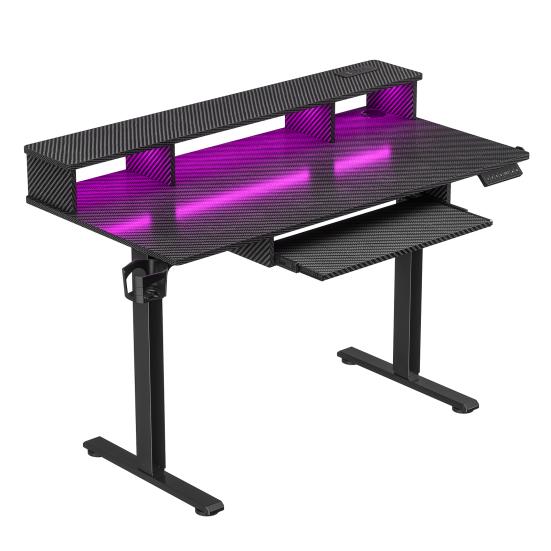 Stehschreibtisch Elektrischer Schreibtisch 48" x 24" Höhenverstellbar Gaming mit Steckdosen & LED-Leuchten Ergonomischer Sit-Stand-Auf-Ab Computer Tisch
