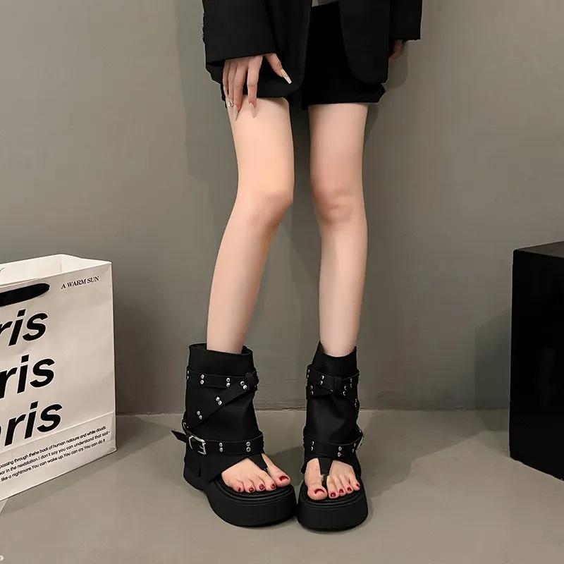 Fashion Retro Thi Heel Roman Booties Women's Faion Toe Cover High Top Sandals Heightening Zipper ort Boots Summer New Arrival