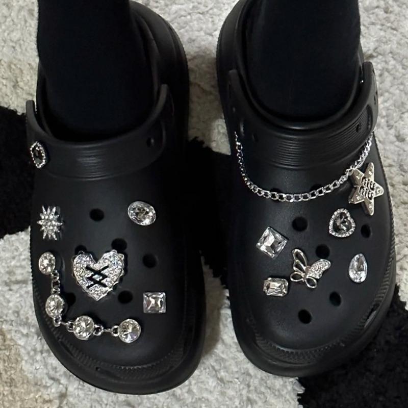 13PCS Fashion Shoe Charms Set Accessories Hole Shoe Buckle New Retro Silver Diamond Chain DIY Shoes Decorations Woman Girls Gift