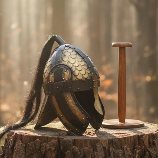 

Helmet with Black Horsehair Plume, 18 Gauge Steel Samurai Kabuto Warrior Armor Scale Design for LARP, Cosplay