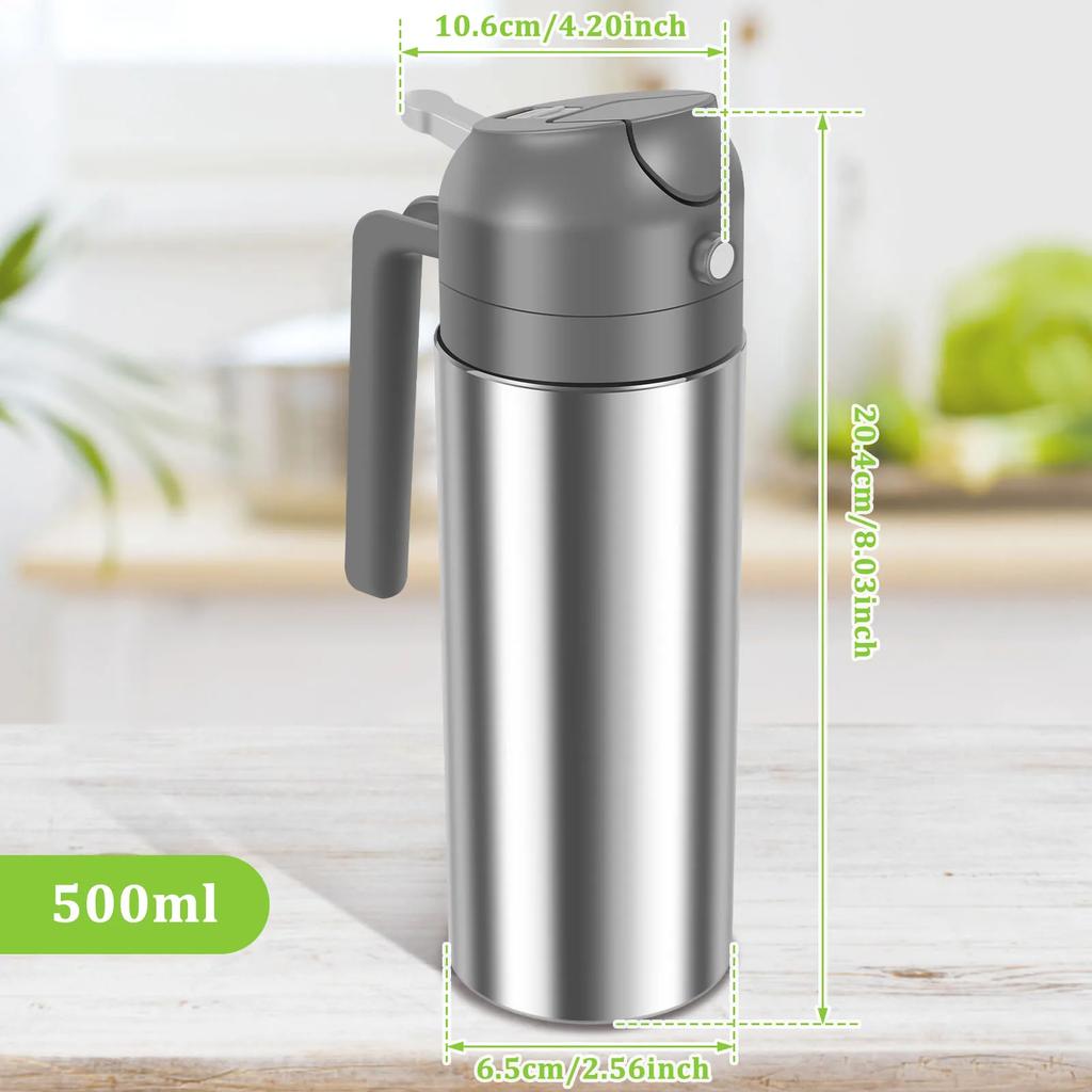 2 In 1 Olive Oil Dispenser Bottle 500ml Stainless Steel Oil Sprayer Cooking Oil Spray Tank BBQ Baking Picnic Cooking Kitchen Too