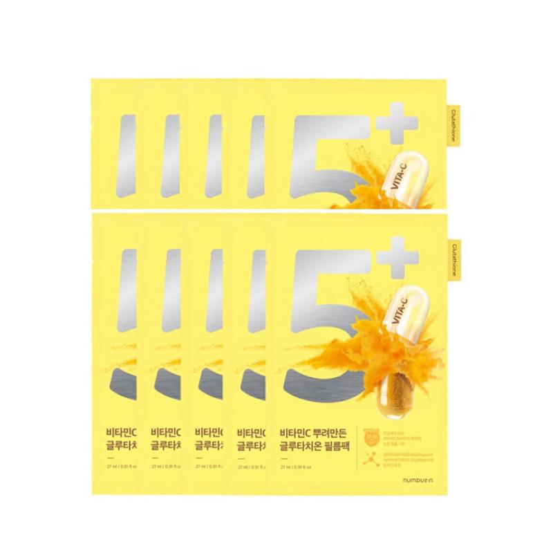 numbuzin No.5 Vitamin C Glutathione Film Pack Brightening Tone-Up Sheet Mask 10 Sheets