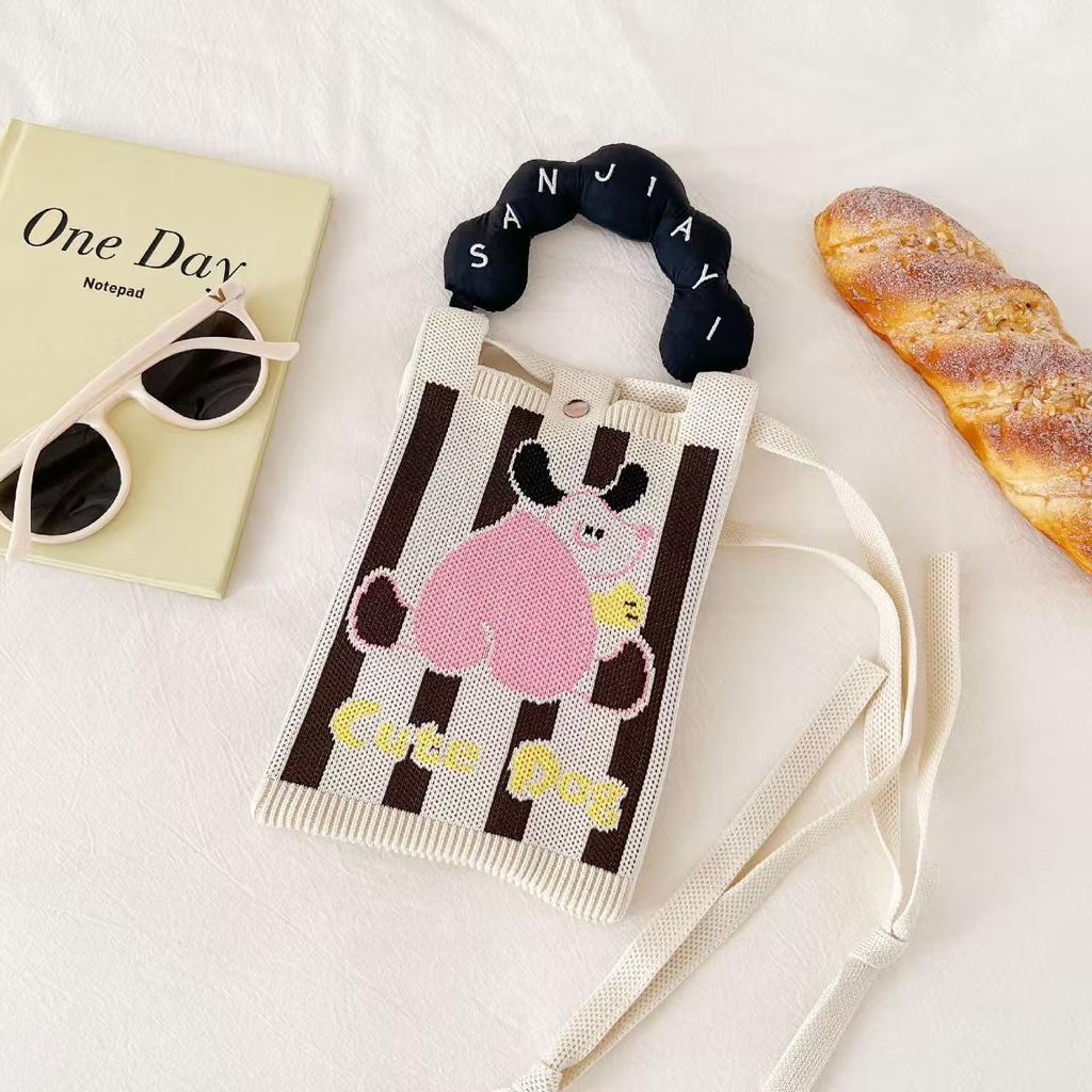 Sommer Damen Niedliche Mini-Tasche Vielseitige Mode Handytasche Cartoon Gestrickte Handtasche Umhängetasche Umhängetasche