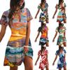 Women's Casual Short Sleeve Dress V Neck Hawaiian Print Summer Beachwear Lightweight Comfortable Fit Above Knee Length