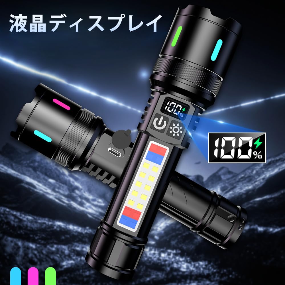 Lumens LED Military Digital Battery Super Powerful 7 Zoom Red and Blue Warning Side COB Work Ideal for Night Outdoor and Power Outages 20,000