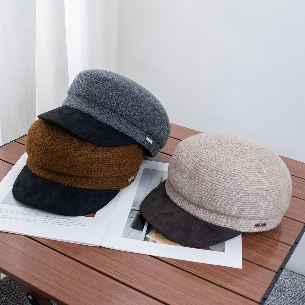 Old Money Woolen Color Matching Flat Top Hat Female Autumn Face Small Octagonal Hat Socialite Casual Beret Newsboy Hat
