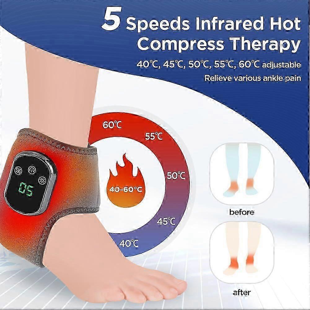 Foot Massager with Heated Ankle Wrap, Wireless Portable Design, Triple Method & 3 Vibration Modes for Home Office Travel
