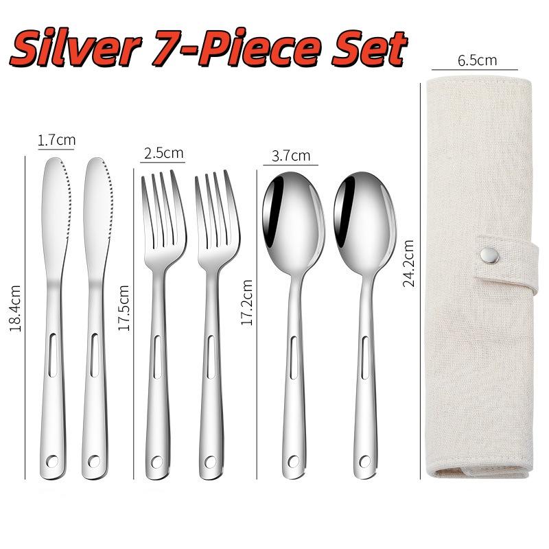 

7Pcs Sets Knife Fork Tableware Set Stainless Steels Dinner Cutlery Set Black Silver Western Dinnerware Set Home Kitchen Flatware
