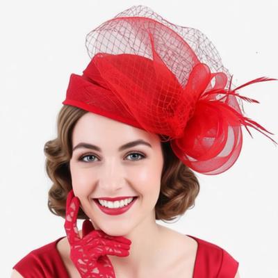 Fascinator Rétro in Rete con Piume per Tea Party e Corse Kentucky Derby