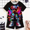 Boys' Outfit Set of 2, Hand-cut, 3D Bear Print. Outdoor Casual Must-have Gift for Family Friends