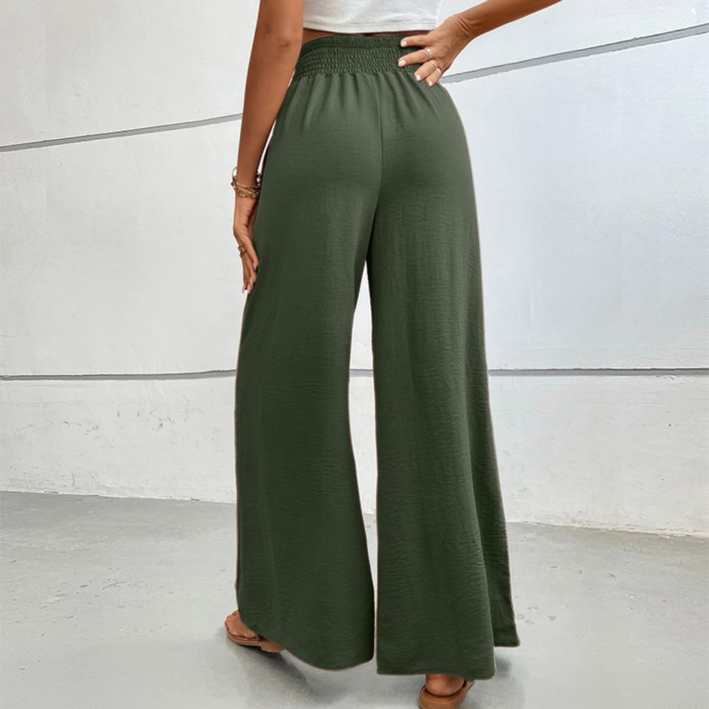 Women's Fashion Holiday Trousers Casual Tight Waist Wide Leg Pants