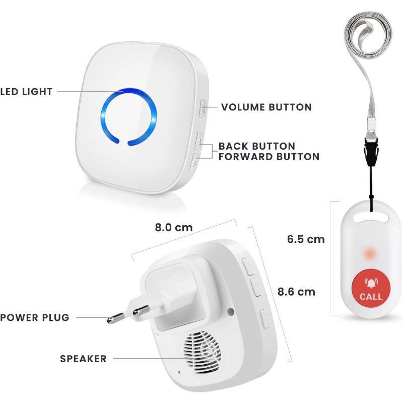 Notrufknopf für Senioren Zuhause Notruf Alarmknopf 500 FT Notrufglocke Pflege Intern Pflege Ältere Panikalarm Drahtlos