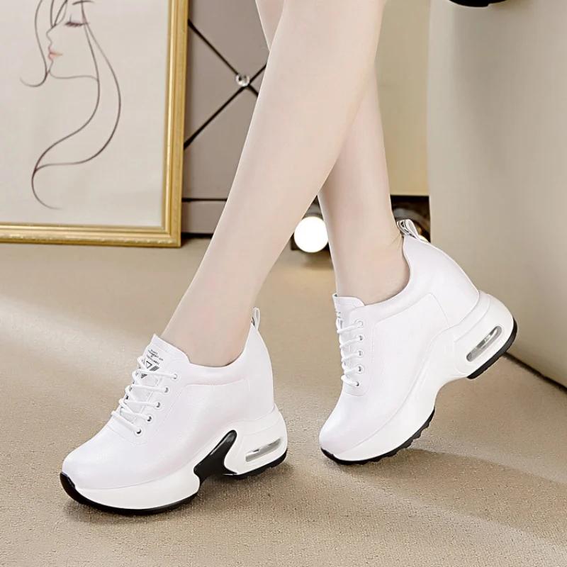 Fashion Classics 8CM Platform Wedge Heels Shoes Genuine Leather Breathable Soft Heel Comfortable Shoes Casual Sneakers Platform Summer