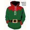 Oversized Plus Size Heren Losse Hoodie 3D Elfenkostuum Volledige Print Kerstfeest Trekkoord Kangoeroezak Sweatshirt