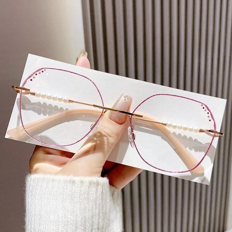 Fashion Presbyopia Eyeglasses Hd Clear Lens Unisex Far Sight Glasses Blue Light Blocking Frameless Diamond Trimmed Eyewear