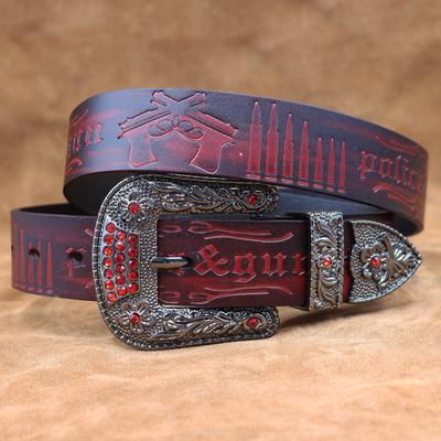 Belt Men'S Leather Embossed Retro Western Pure Cowhide Versatile Soft Belt Casual Jeans Belt