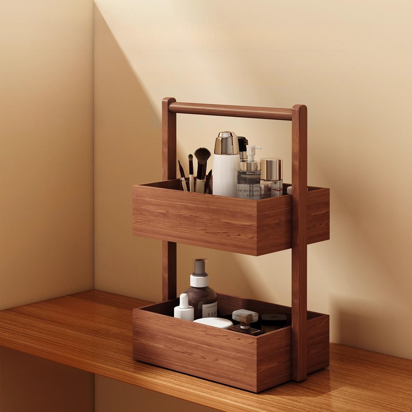 

Double Layer Wooden Storage Shelf - Multi-Tier Organizer for Kitchen/Bathroom, Desktop Snack & Vegetable Basket коричневый