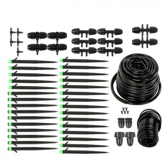 130 Feet Drip Irrigation System Adjustable Kit For Garden W/ Emitters Tubing