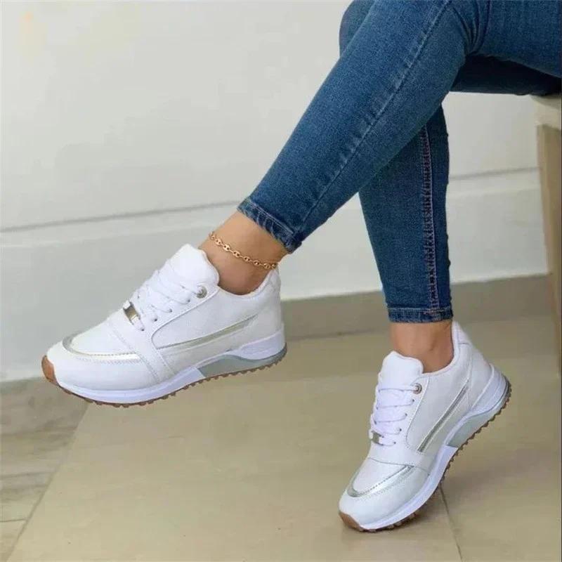 Fashion New Women Sneakers Patchwork Lace Up Flat Shoes Women Lightweight Female Platform Shoes Classic Versatile Zapatillas De Mujer
