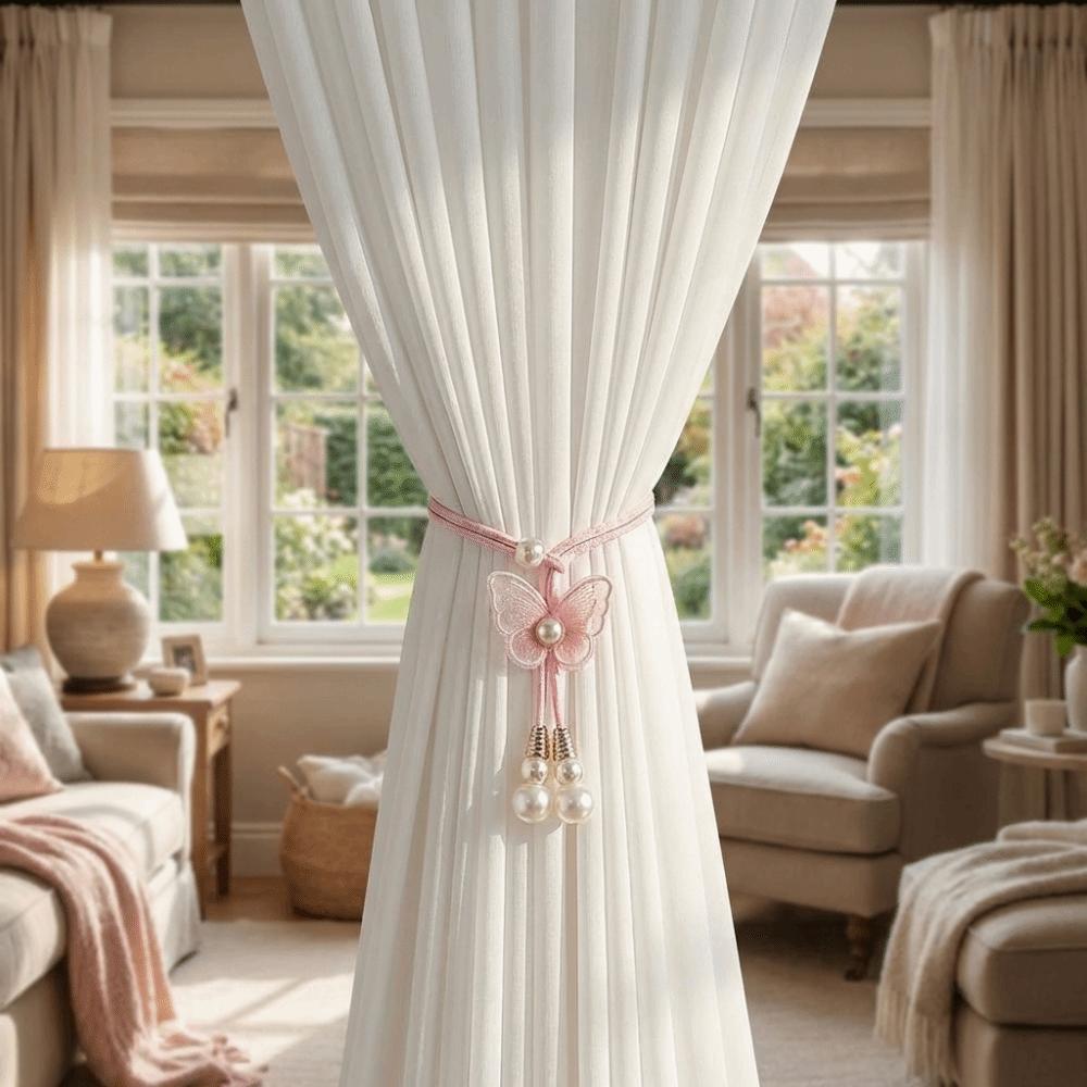 2PCS Curtain Holder Pearl Curtain Buckle Adjustable Curtain Binding Curtains Tie Rope  Kitchen