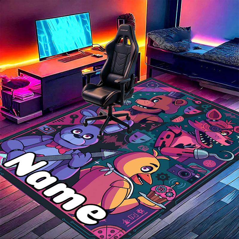 Tapis Imprimé Personnalisé Five Nights at Freddy's avec Nom, Tapis Décoration Intérieure Polyvalent, pour Salle de Jeux, Appartement, Balcon, Entrée, Couloir Cadeau