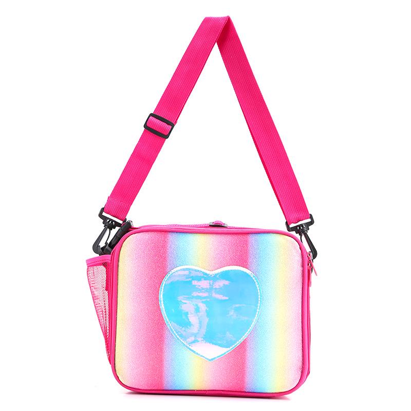 Heart-Shaped Rainbow Insulated Lunch Bag for Kids - Cute Cartoon Design