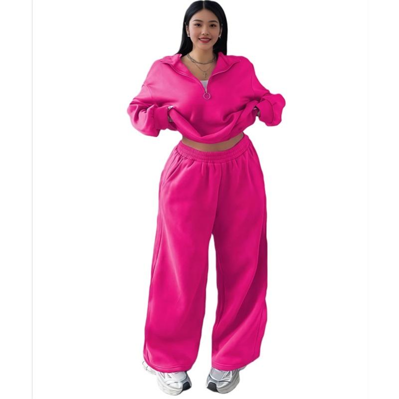 Women's 2 Piece Casual Tracksuit Half Zip Sweatshirt And Elastic Waist Wide Leg Pants Loungewear Set