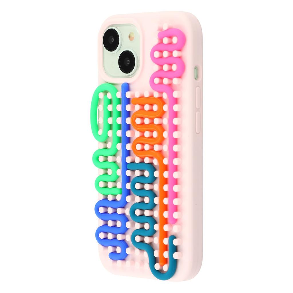 For iPhone 15 Case 3D Stress Relief DIY Colorful Bar Silicone+PC Phone Cover Dots Design