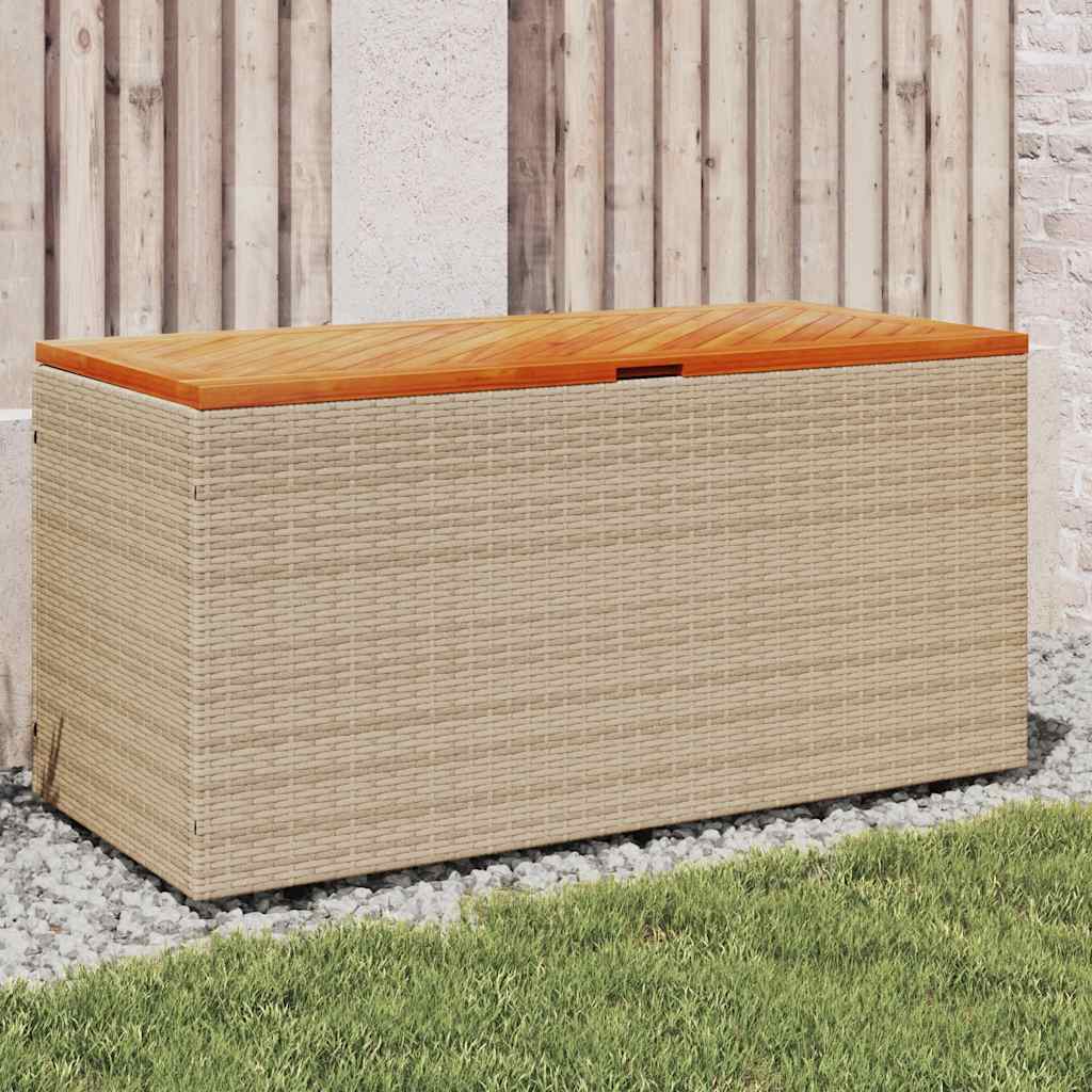 Garden Storage Box Beige 110x50x54 Cm Poly Rattan Acacia Wood