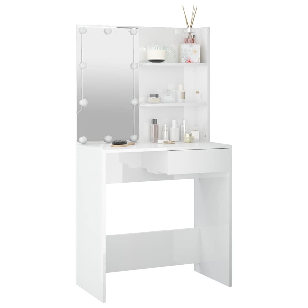 Makeup Table with LED Lights High Gloss White 74.5 x 40 x 141 cm
