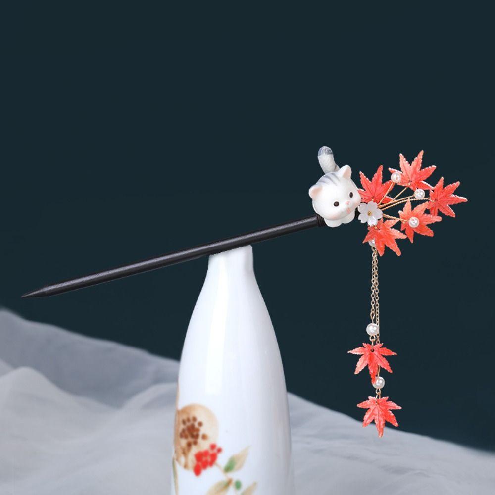 Flower Wooden Hair Stick Rabbit Hanfu Hairpin Antique   Hanfu Accessories