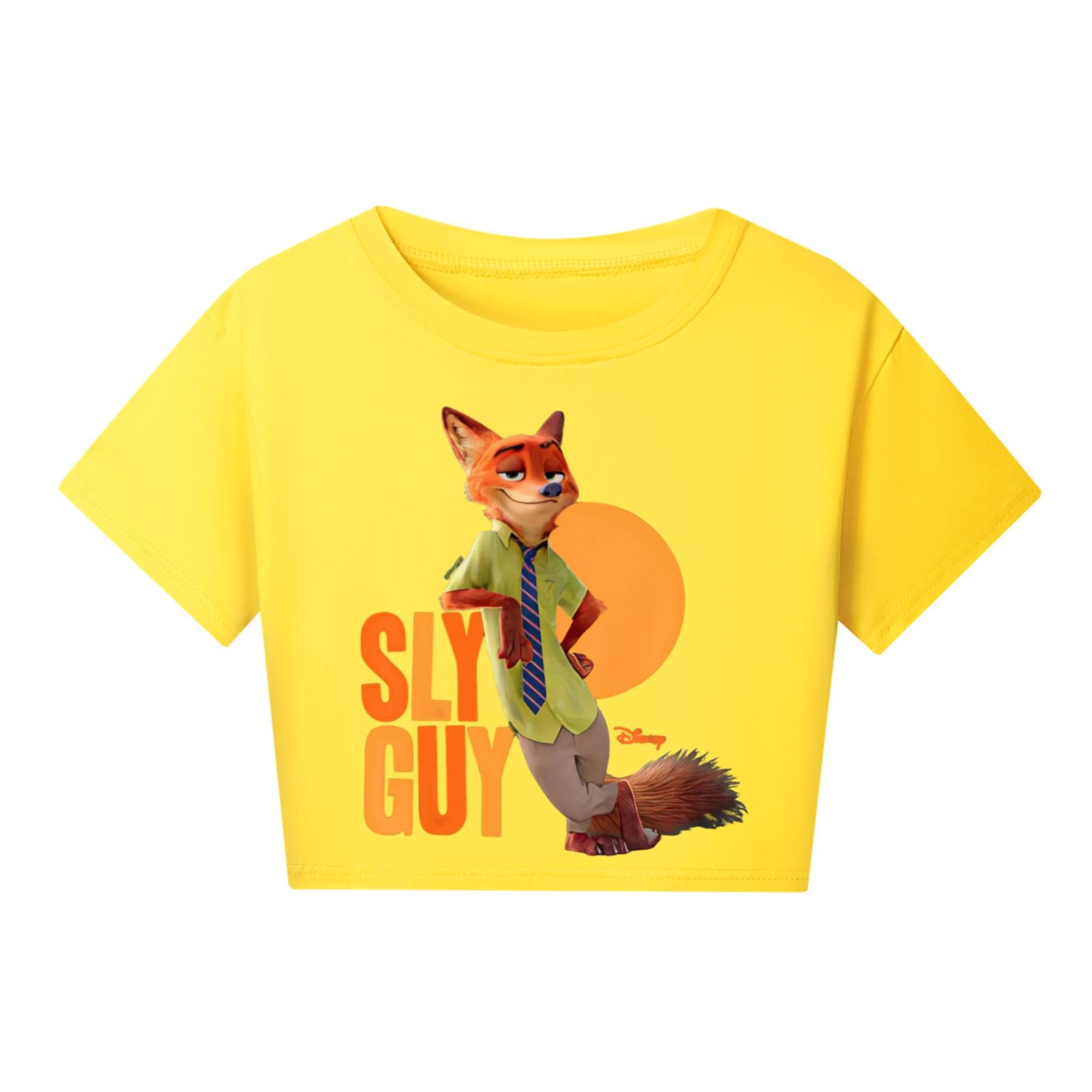 

Fashionable Round Neck Short Sleeve Work Clothes Printed Tops For KID Summer Tops 120 жовтий