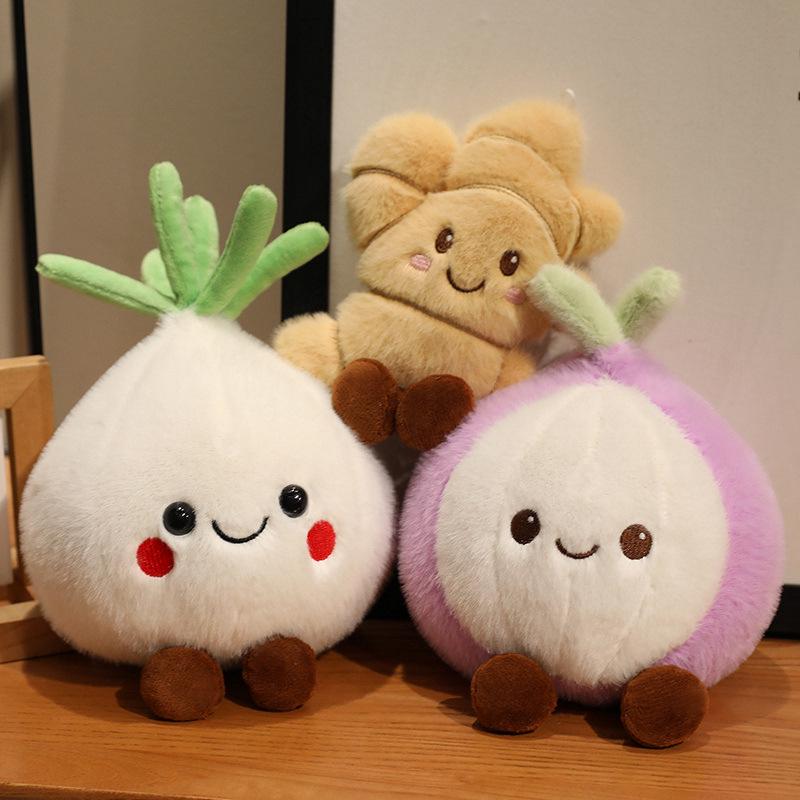 Funny Vegetable Elf Plush Toy: Garlic, Ginger, Onion & Melon Figures