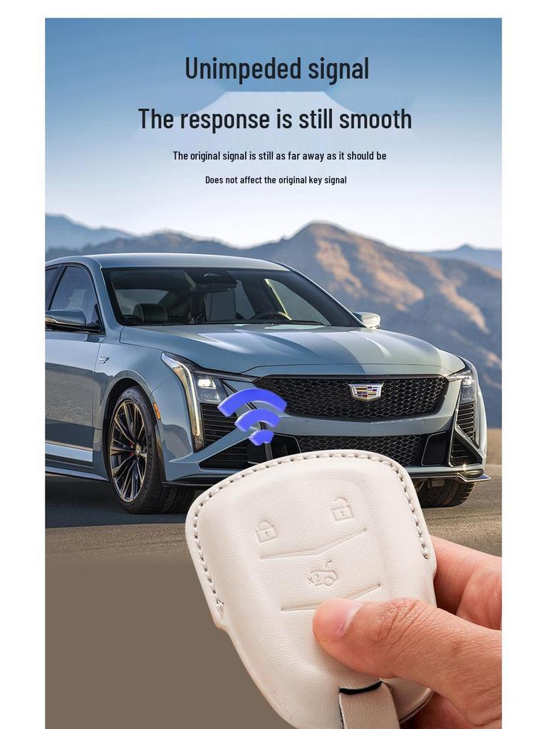 Genuine Leather Key Case for Cadillac: Compatible with CT6, XT5, XT4, XT6, CT4, CT5, XTS, GT4, and ATSL Models.