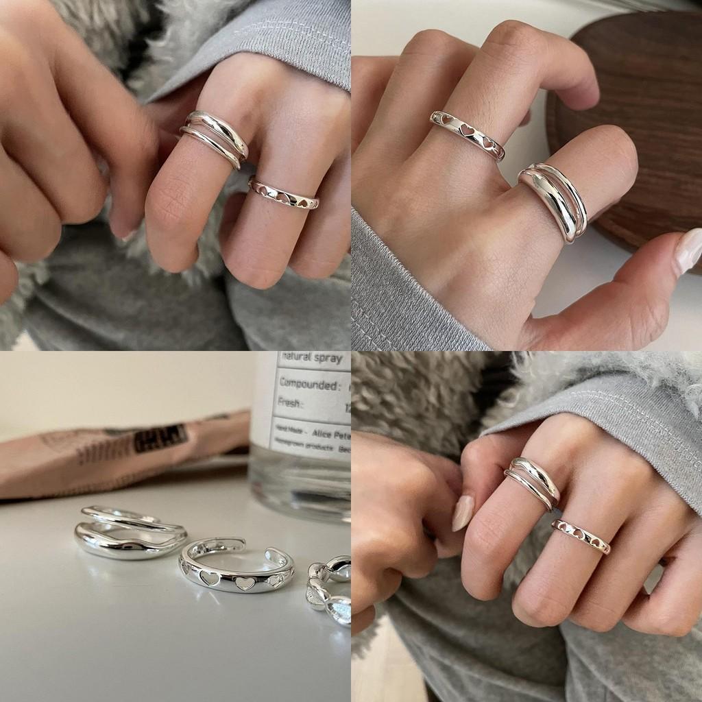 Stylish Korean Inspired Heart Shaped Double Layer Ring For Women With Adjustable Size