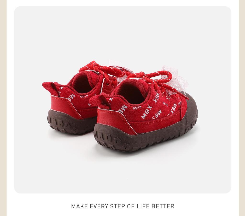 Spring 2026 Girls’ Soft Sole Walker Shoes - Non-Slip, Closed-Toe with Bow Detail