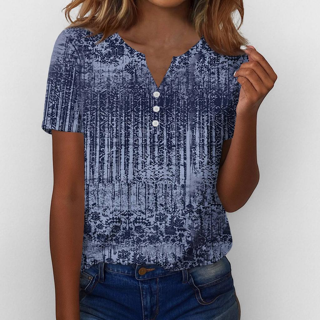 Sommartoppar för kvinnor Knäppbara blusar för kvinnor Snygga vardagliga V-ringade T-shirts
