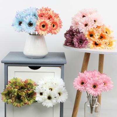 6 Bundles Artificial Gerbera Flowers with Stems Fake Wildflower Bouquet for Wedding Party Table Centerpiece Indoor Home Vase Decor Floral Arrangement
